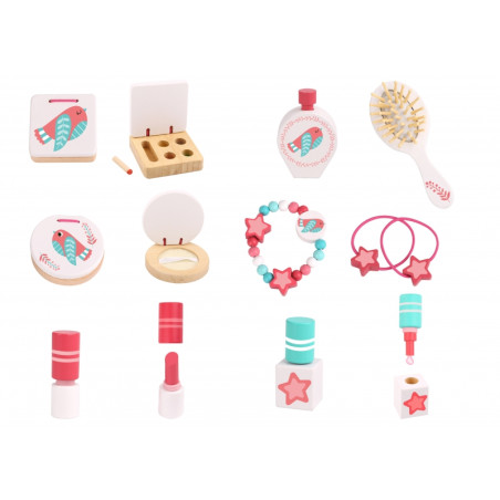 TOOKY TOY rožinis medinis makiažo tualetinis staliukas su veidrodžiu TOOKY TOY rožinis medinis makiažo tualetinis staliukas su veidrodžiu