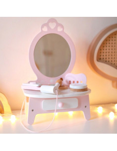 CLASSIC WORLD Medinis tualetinis staliukas mergaitėms su veidrodžiu + tiesintuvu 11 akc 2