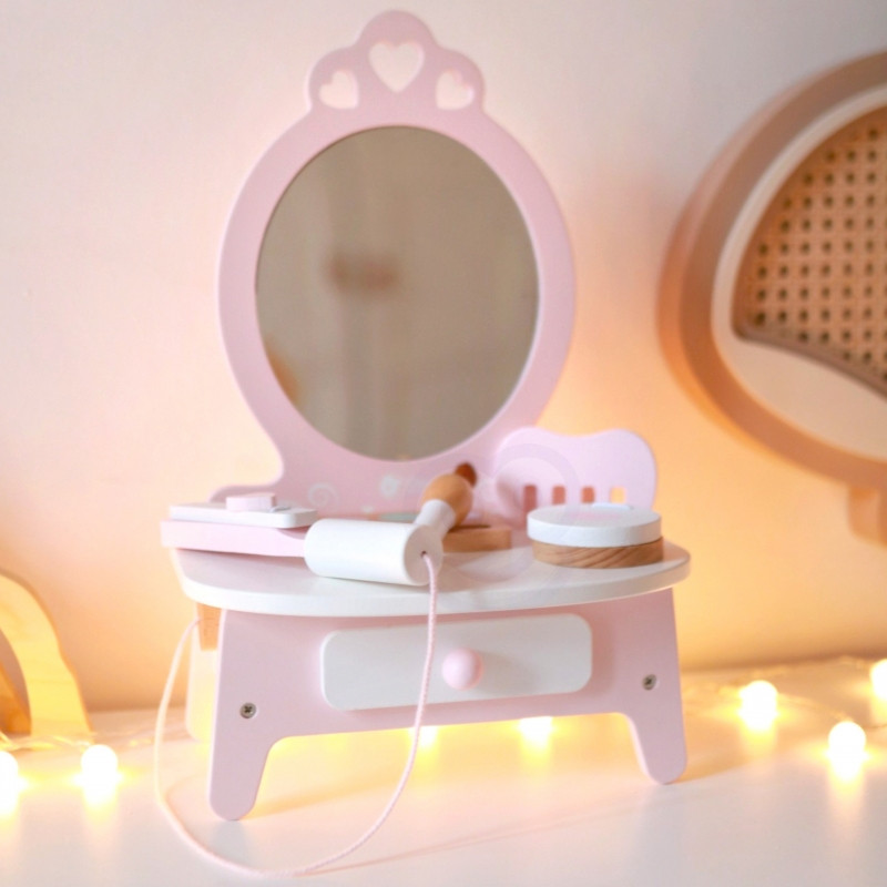 Деревянный туалетный столик CLASSIC WORLD для девочек с зеркалом + выпрямитель для волос 11 аксессуаров