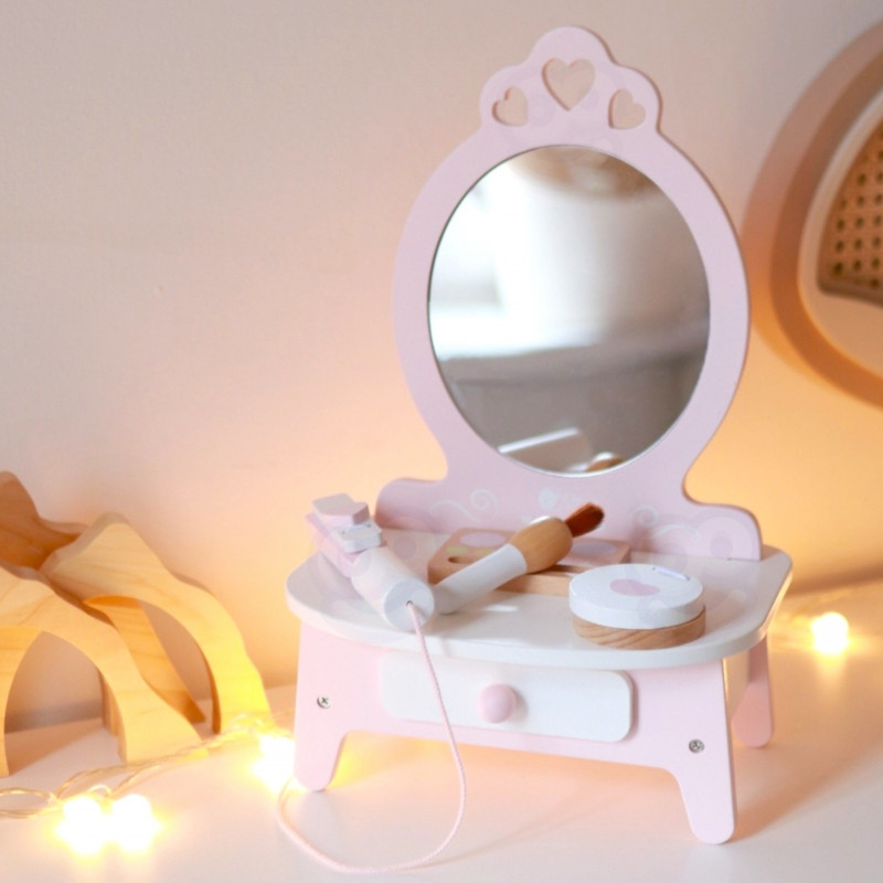 Деревянный туалетный столик CLASSIC WORLD для девочек с зеркалом + выпрямитель для волос 11 аксессуаров