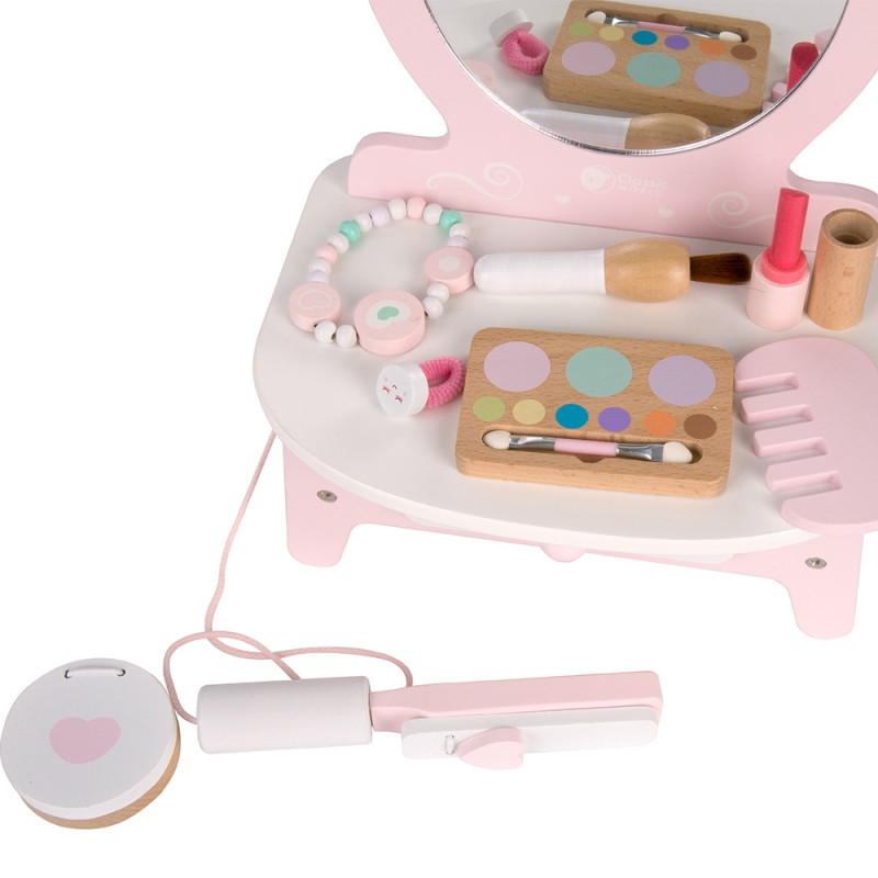 Деревянный туалетный столик CLASSIC WORLD для девочек с зеркалом + выпрямитель для волос 11 аксессуаров