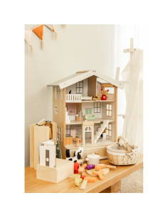 CLASSIC WORLD Большой деревянный кукольный домик на 2 фигурки НАТУРАЛЬНОЕ ДЕРЕВО 28 шт. 2