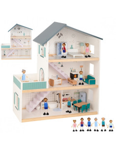 TOOKY TOY didelis medinis lėlių namelis + FSC figūrėlės