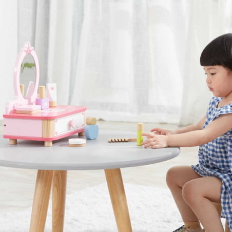 VIGA medinis tualetinis staliukas rožinis makiažas su veidrodžiu + aksesuarai