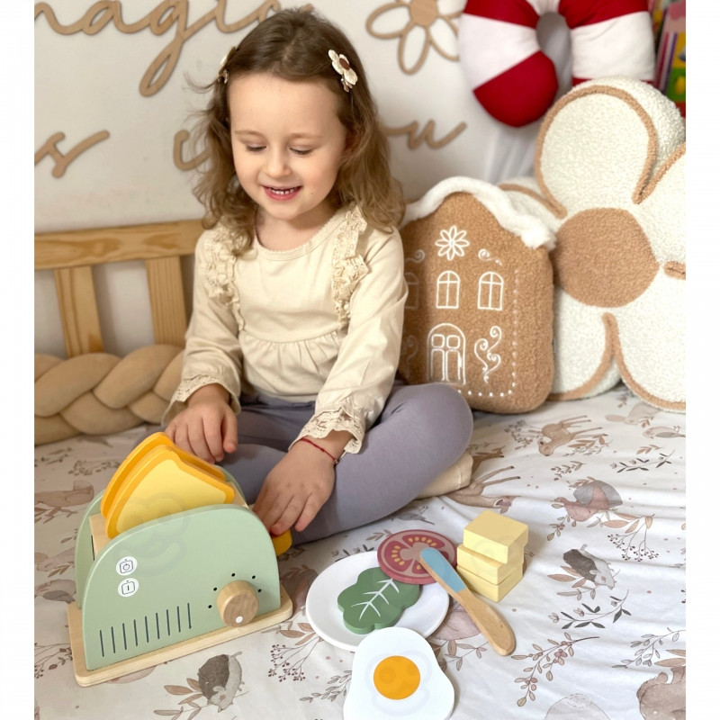 TOOKY TOY pastelinis medinis skrudintuvas pusryčių rinkinys