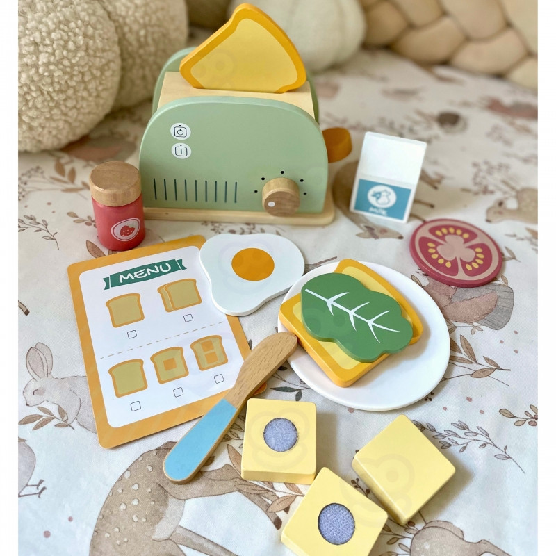 TOOKY TOY pastelinis medinis skrudintuvas pusryčių rinkinys