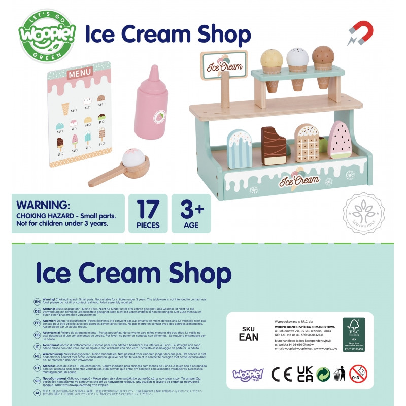 WOOPIE GREEN Medinė ledainė Parduotuvė Ledų rinkinys Kioskas 16 EL