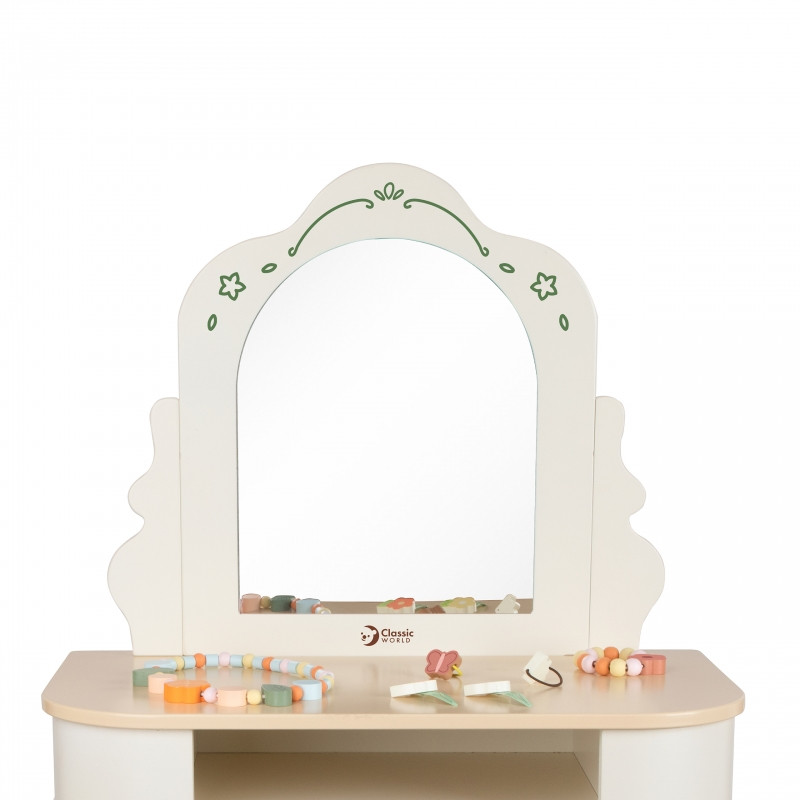 CLASSIC WORLD Medinis kosmetinis staliukas su kėdute, papuošalais ir veidrodžiu