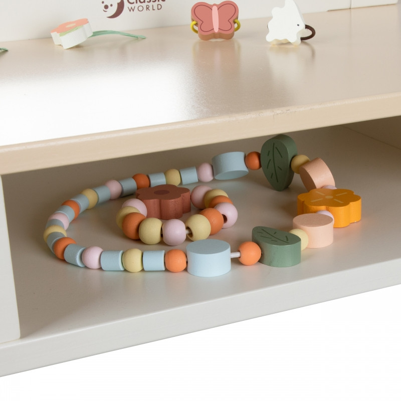 CLASSIC WORLD Medinis kosmetinis staliukas su kėdute, papuošalais ir veidrodžiu