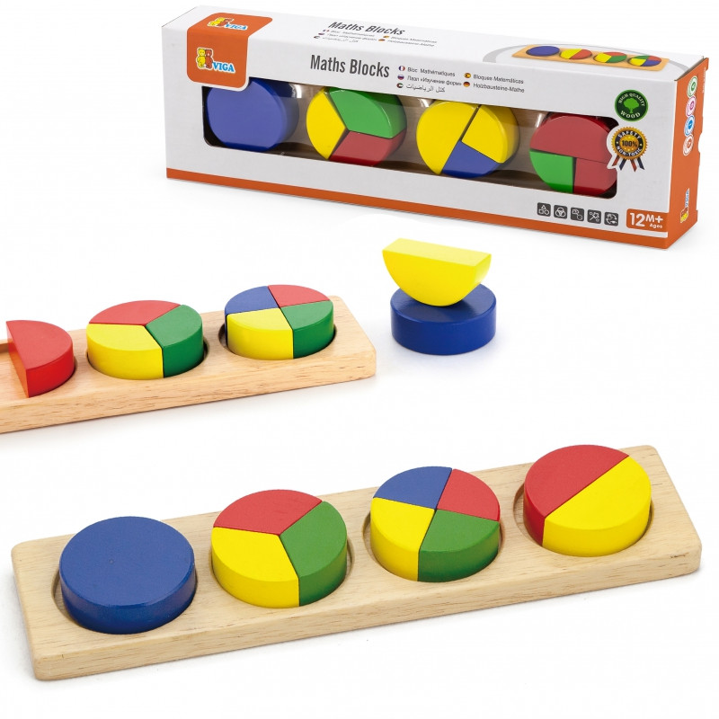 VIGA medinės dėlionės matematikos blokai trupmenos 10 Montessori blokai