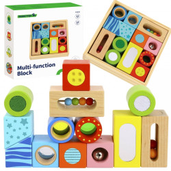 TOOKY TOY Medinė dėžutė Sensoriniai blokai Daugiafunkcinė dėlionė Shapes Sound Touch 12 vnt.