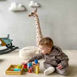 TOOKY TOY Medinė dėžutė Sensoriniai blokai Daugiafunkcinė dėlionė Shapes Sound Touch 12 vnt. 2