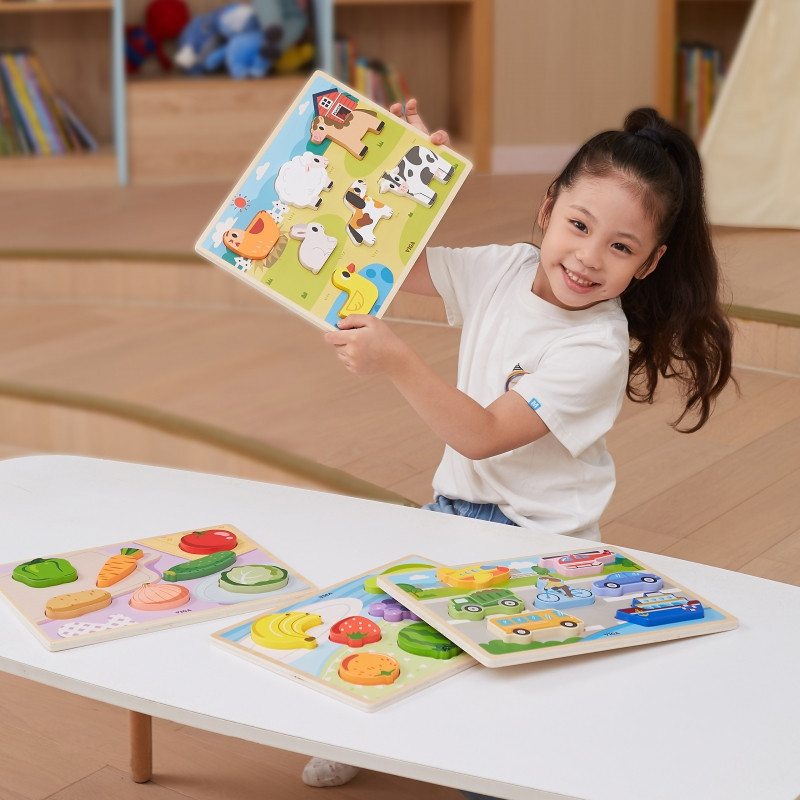VIGA medinė dėlionė Montessori 2in1 figūrėlės transporto priemonės