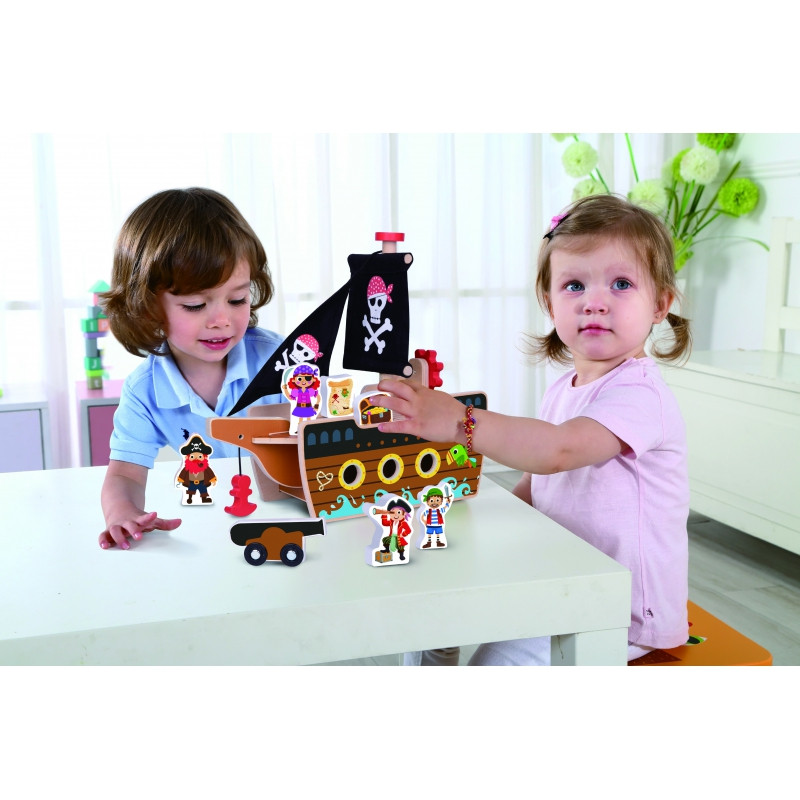 TOOKY TOY piratų laivo medinių figūrėlių rinkinys