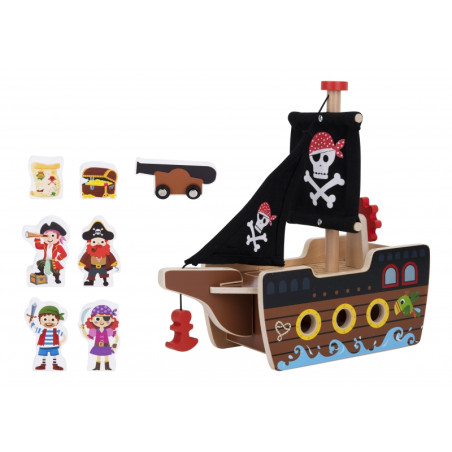 TOOKY TOY piratų laivo medinių figūrėlių rinkinys TOOKY TOY piratų laivo medinių figūrėlių rinkinys