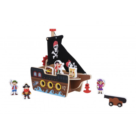 TOOKY TOY piratų laivo medinių figūrėlių rinkinys TOOKY TOY piratų laivo medinių figūrėlių rinkinys