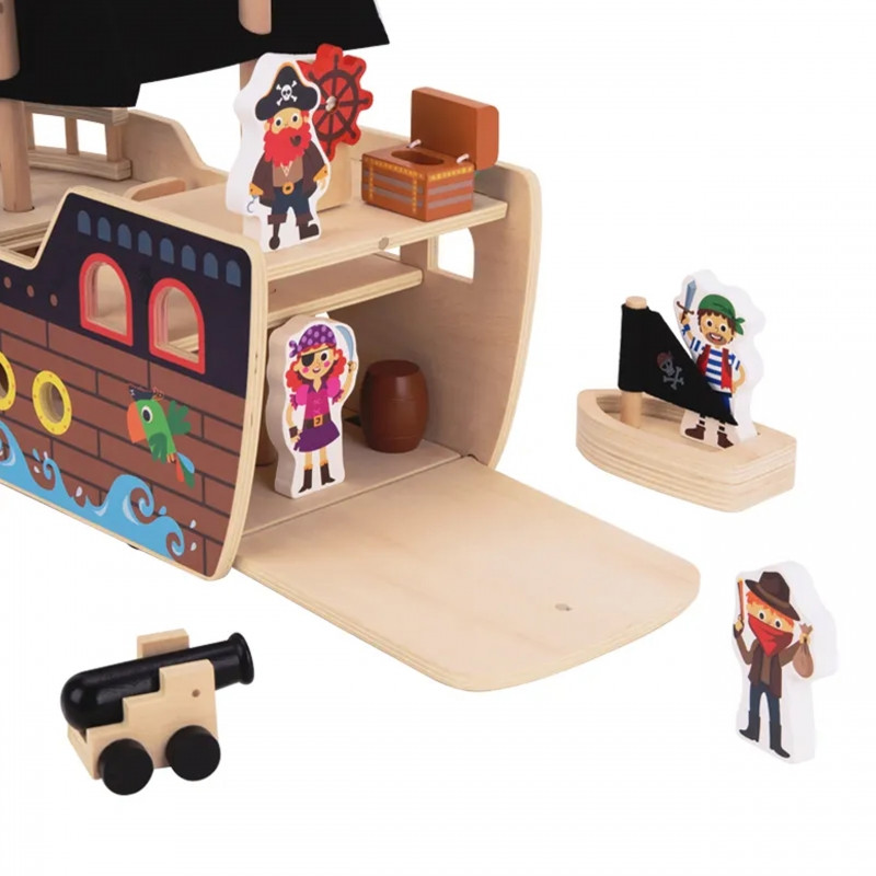 TOOKY TOY piratų laivo medinių figūrėlių rinkinys
