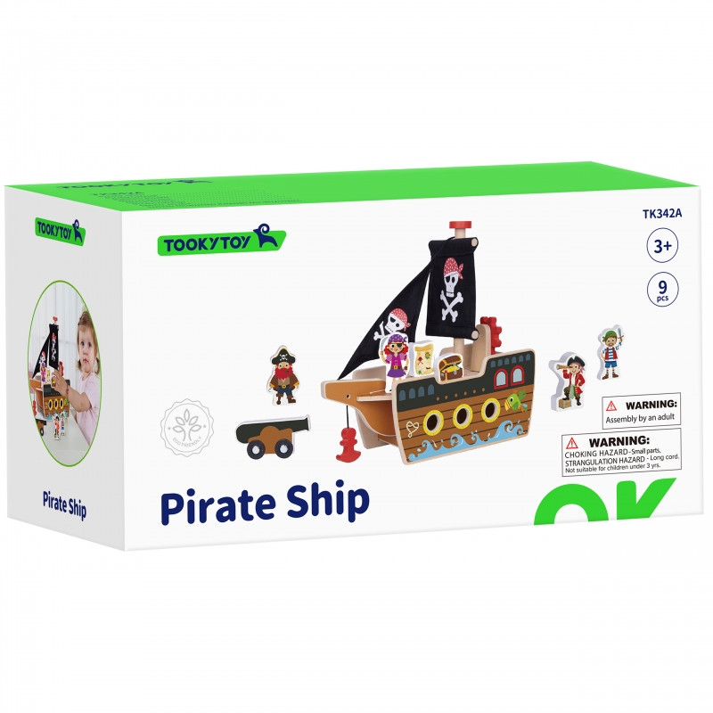 TOOKY TOY piratų laivo medinių figūrėlių rinkinys