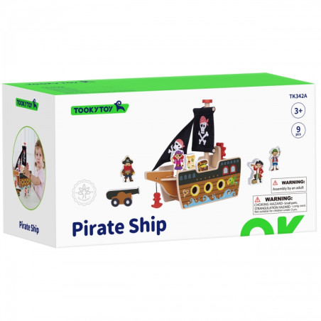 TOOKY TOY piratų laivo medinių figūrėlių rinkinys TOOKY TOY piratų laivo medinių figūrėlių rinkinys