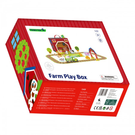 TOOKY TOY medinis ūkis lagamine figūrėlės transporto priemonės TOOKY TOY medinis ūkis lagamine figūrėlės transporto priemonės