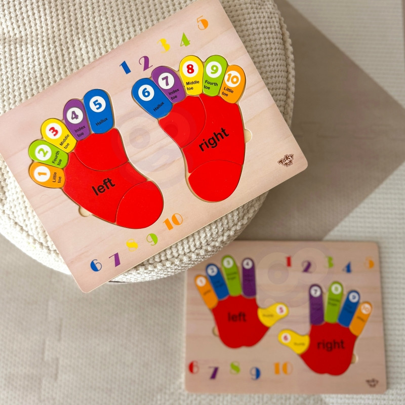 TOOKY TOY mokomoji medinė pėdų dėlionė: mokymasis, skaičiavimas ir spalvos