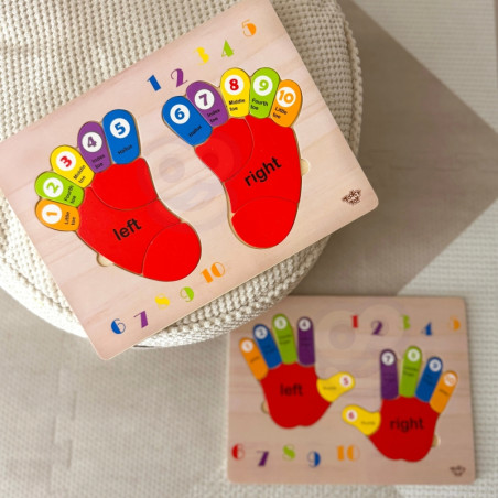 TOOKY TOY mokomoji medinė pėdų dėlionė: mokymasis, skaičiavimas ir spalvos TOOKY TOY mokomoji medinė pėdų dėlionė: mokymasis, skaičiavimas ir spalvos