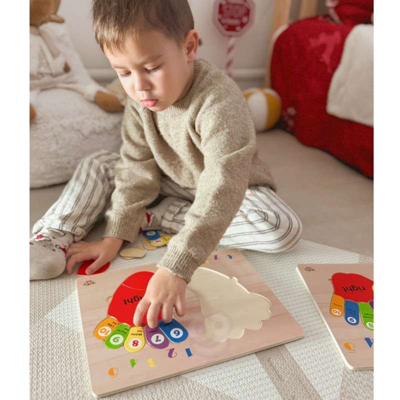 TOOKY TOY mokomoji medinė pėdų dėlionė: mokymasis, skaičiavimas ir spalvos