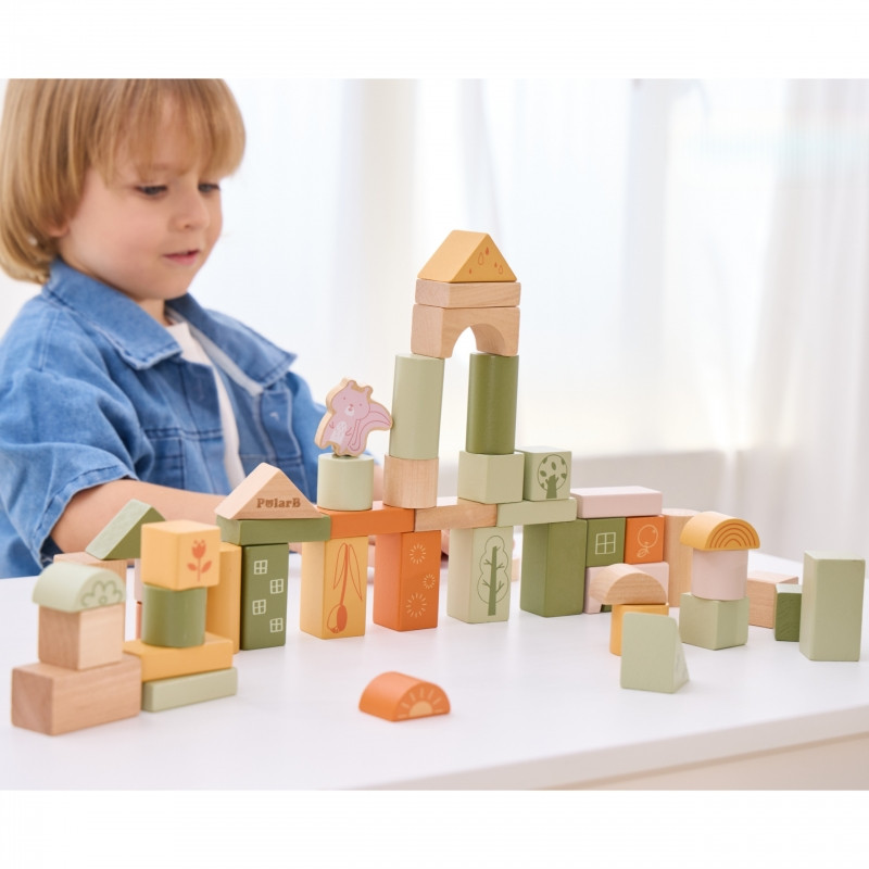 VIGA PolarB Medinės kaladėlės Montessori kaladėlės Gyvūnai 50 vnt.