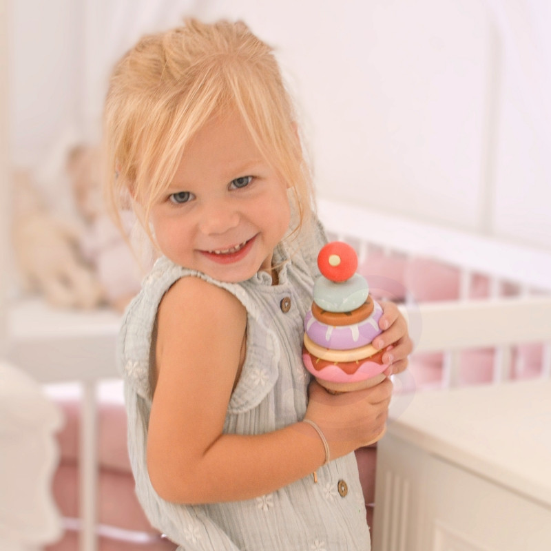 WOOPIE GREEN medinė ledų dėlionė Montessori konditerijos gaminiai 12 vnt. FSC