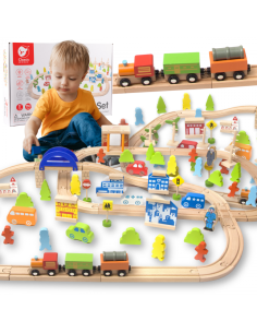 CLASSIC WORLD Набор железнодорожных путей деревянный поезд + фигурки 110 шт.
