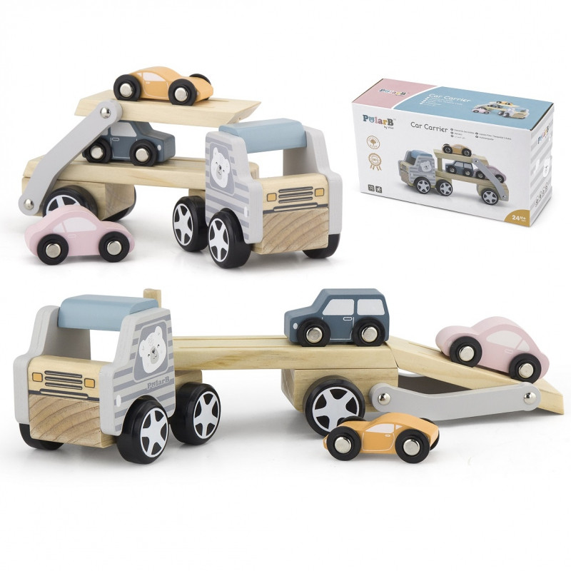 VIGA PolarB Medinis žaislinis sunkvežimis su Montessori automobiliais
