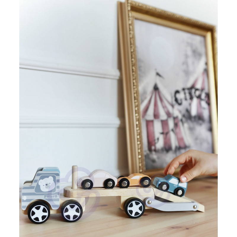 VIGA PolarB Medinis žaislinis sunkvežimis su Montessori automobiliais