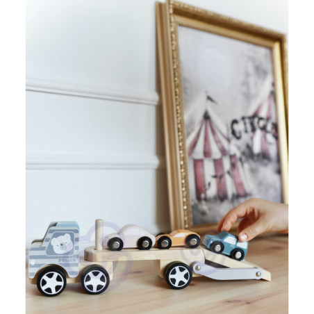 VIGA PolarB Medinis žaislinis sunkvežimis su Montessori automobiliais VIGA PolarB Medinis žaislinis sunkvežimis su Montessori automobiliais