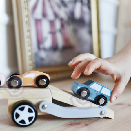 VIGA PolarB Medinis žaislinis sunkvežimis su Montessori automobiliais VIGA PolarB Medinis žaislinis sunkvežimis su Montessori automobiliais