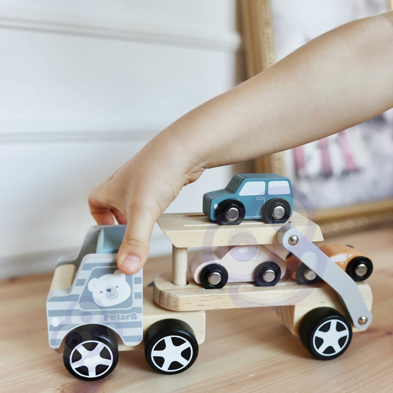 VIGA PolarB Medinis žaislinis sunkvežimis su Montessori automobiliais