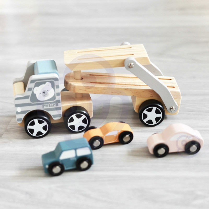 VIGA PolarB Medinis žaislinis sunkvežimis su Montessori automobiliais