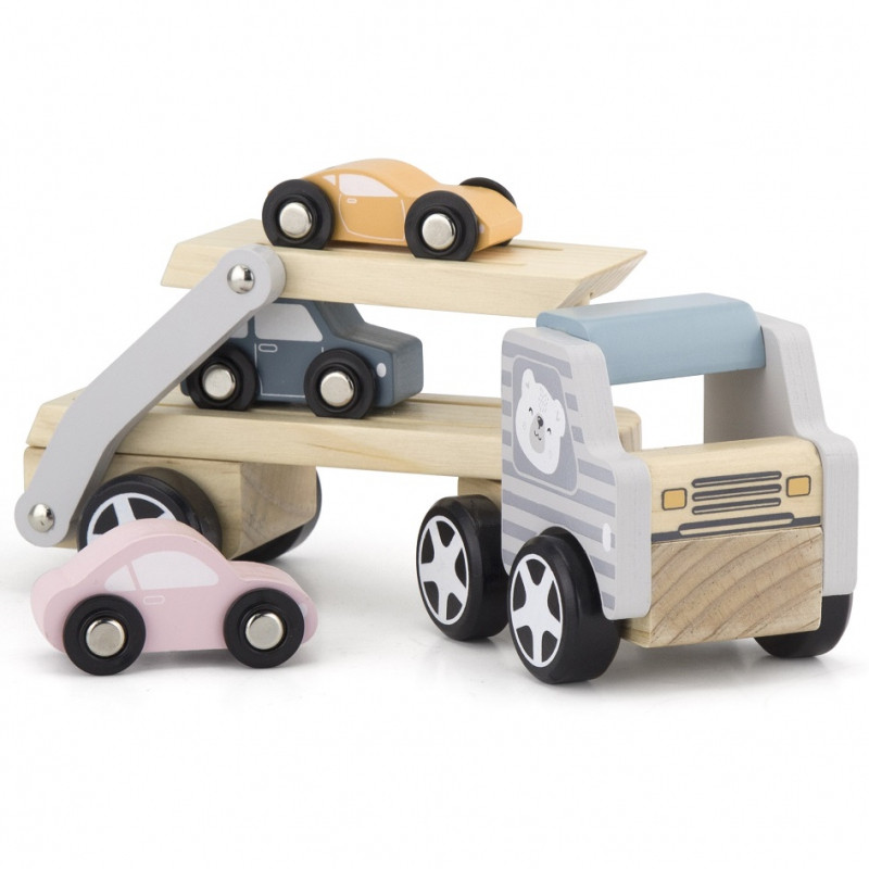 VIGA PolarB Medinis žaislinis sunkvežimis su Montessori automobiliais