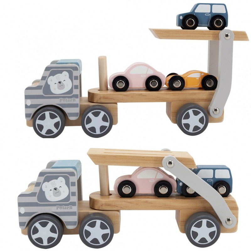 VIGA PolarB Medinis žaislinis sunkvežimis su Montessori automobiliais
