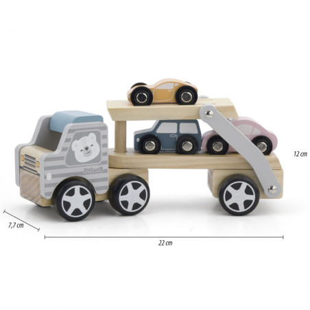 VIGA PolarB Medinis žaislinis sunkvežimis su Montessori automobiliais VIGA PolarB Medinis žaislinis sunkvežimis su Montessori automobiliais