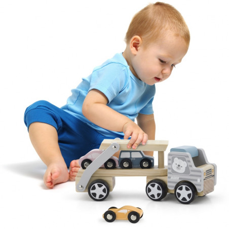 VIGA PolarB Medinis žaislinis sunkvežimis su Montessori automobiliais VIGA PolarB Medinis žaislinis sunkvežimis su Montessori automobiliais