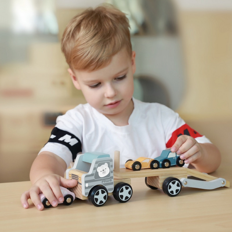 VIGA PolarB Medinis žaislinis sunkvežimis su Montessori automobiliais