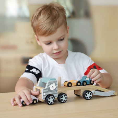 VIGA PolarB Medinis žaislinis sunkvežimis su Montessori automobiliais VIGA PolarB Medinis žaislinis sunkvežimis su Montessori automobiliais