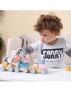 VIGA PolarB Wooden Train with Carriages and Animals for Montessori Stacking 2