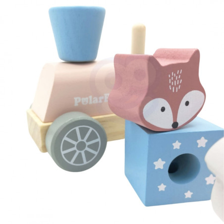 VIGA PolarB Wooden Train with Carriages and Animals for Montessori Stacking