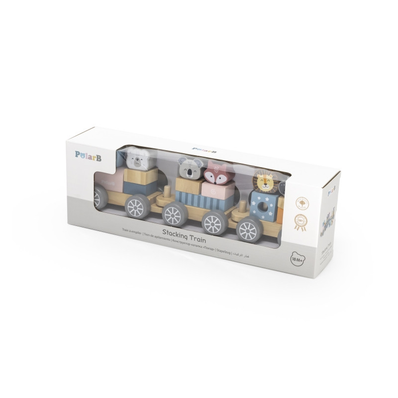 VIGA PolarB Wooden Train with Carriages and Animals for Montessori Stacking