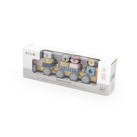 VIGA PolarB Wooden Train with Carriages and Animals for Montessori Stacking