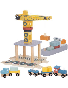 TOOKY TOY medinių uosto kranų rinkinys
