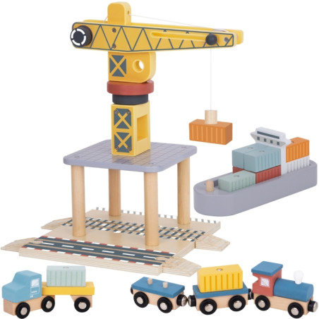 TOOKY TOY medinių uosto kranų rinkinys TOOKY TOY medinių uosto kranų rinkinys