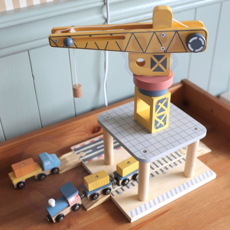 TOOKY TOY medinių uosto kranų rinkinys