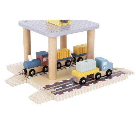 TOOKY TOY medinių uosto kranų rinkinys TOOKY TOY medinių uosto kranų rinkinys